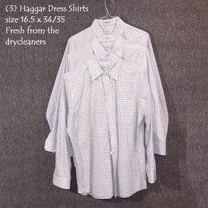 Three (3) Haggar Shirts 16.5 x 34/35 - Drycleaned